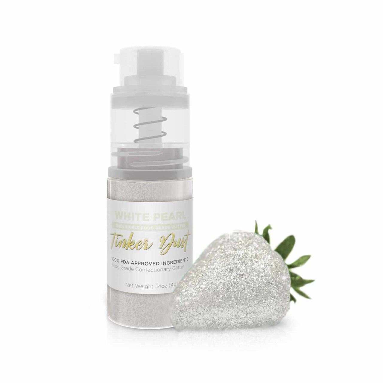 White Pearl Edible Glitter Spray - Edible Powder Dust Spray Glitter for  Food, Drinks, Strawberries, Muffins, Cake Decorating. FDA Compliant (4 Gram  Pump)